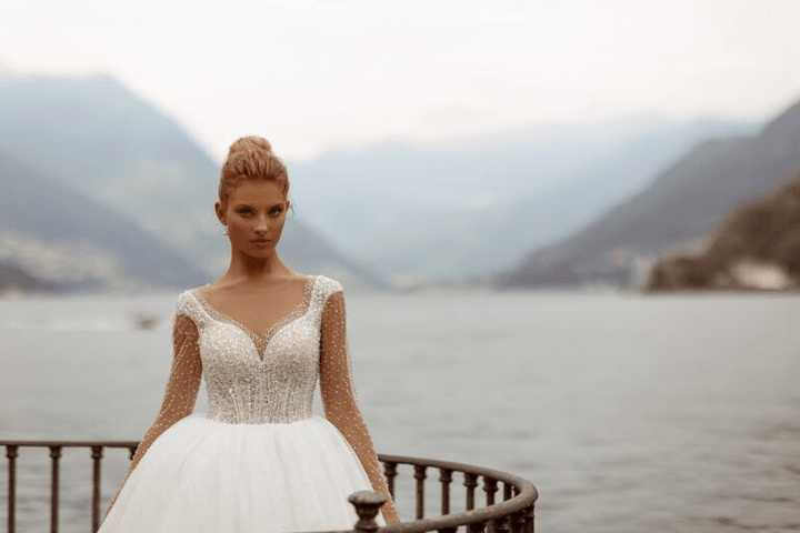 Embellished Wedding Dress - Corset Wedding Dress - Long Sleeve Ball Gown with Pearls Plus Size - WonderlandByLilian