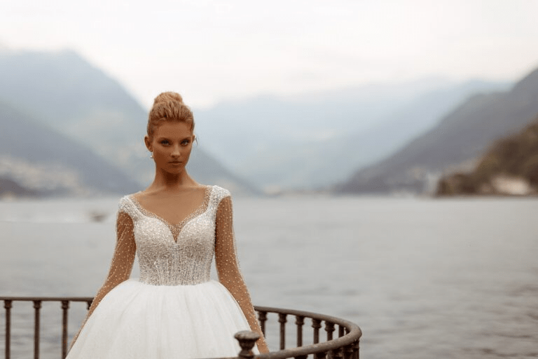 Embellished Wedding Dress - Corset Wedding Dress - Long Sleeve Ball Gown with Pearls Plus Size Size 18W Embellished Wedding Dress - Corset Wedding Dress - Long Sleeve Ball Gown with Pearls Plus Size Size 18W