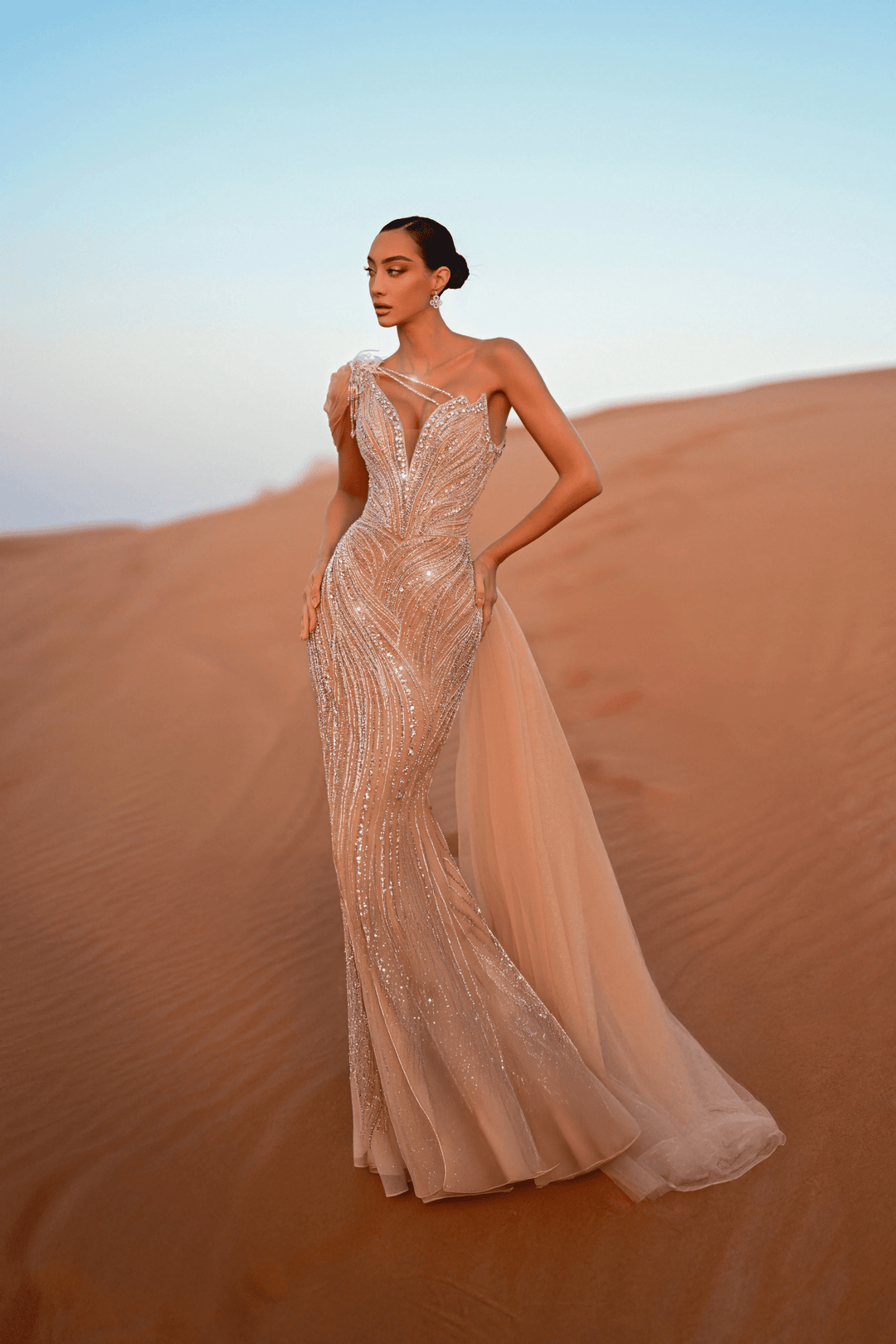 Emeral Green Embellished Gown with One Shoulder Feather Detail – Sequin and Feather Dress Plus Size - WonderlandByLilian