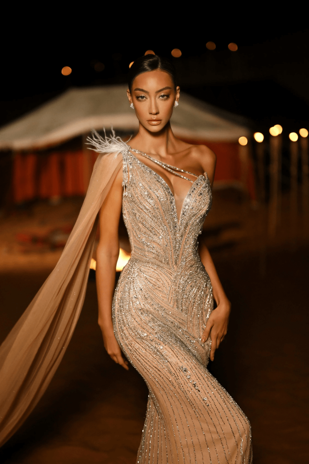 one shoulder feather dress Emeral Green Embellished Gown with One Shoulder Feather Detail – Sequin and Feather Dress Plus Size Size 2 / Emeral Green