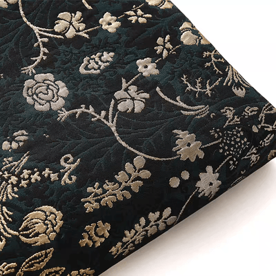 Emerald Floral Jacquard Fabric with Metallic Accents - WonderlandByLilian