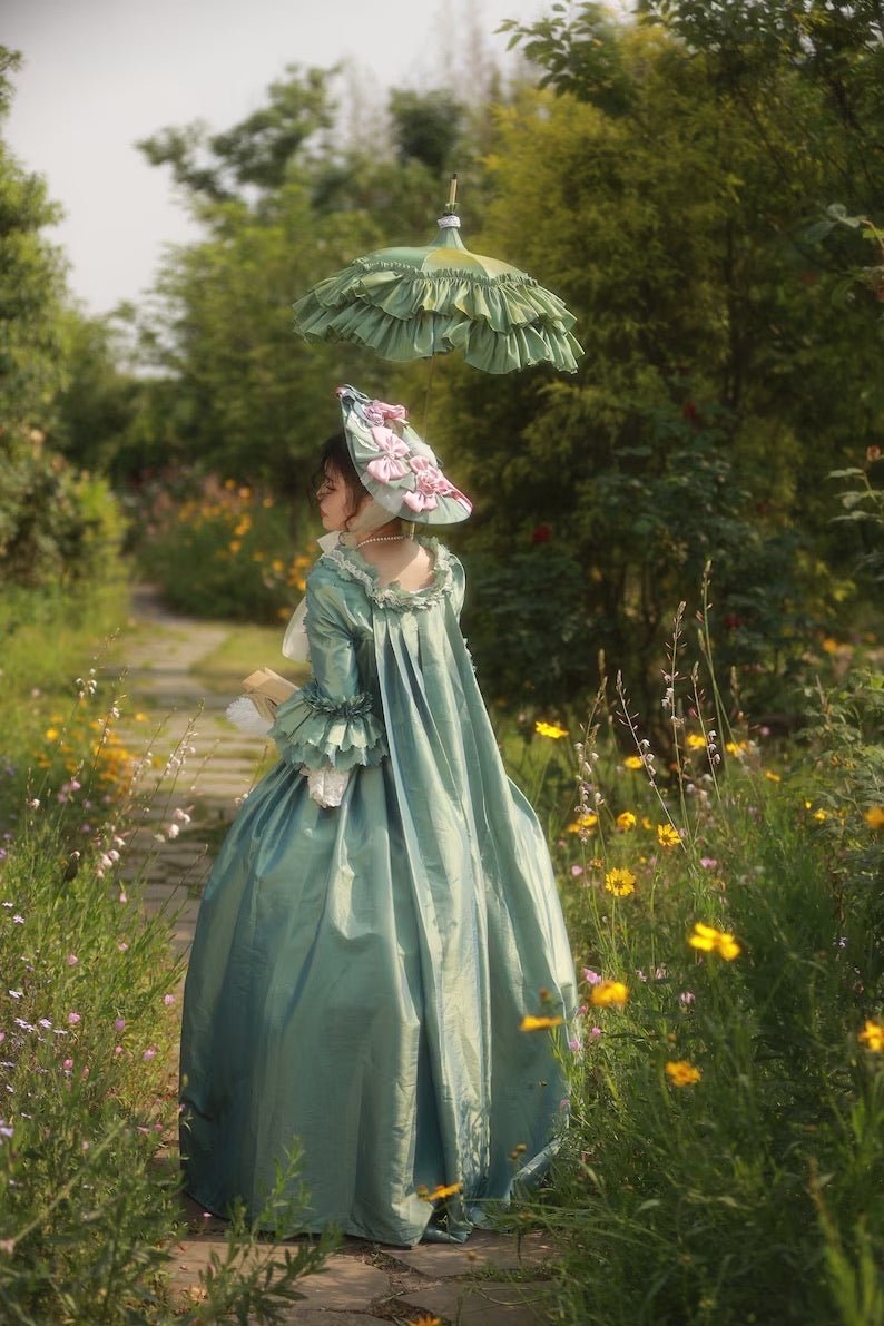 Emerald Green and Pink Rococo Dress Enchanted Forest Floral Ball Gown with Marie Antoinette Elegance and Baroque Wedding Dress Plus Size Size 12 / Emerald Green and Pink Rococo Dress Enchanted Forest Floral Ball Gown with Marie Antoinette Elegance and Baroque Wedding Dress Plus Size Size 12 /