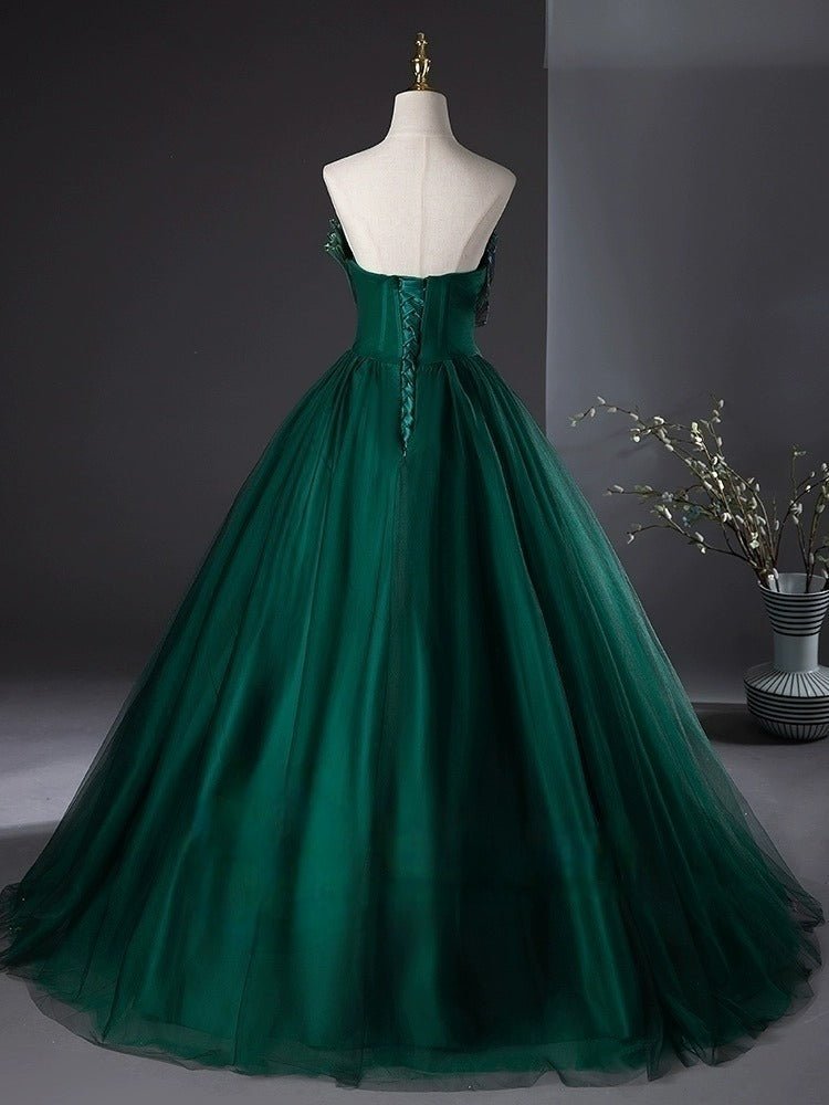 Emerald Green Ball Gown with Luminous Pleated Accents - Green Evening Dress Plus Size - WonderlandByLilian