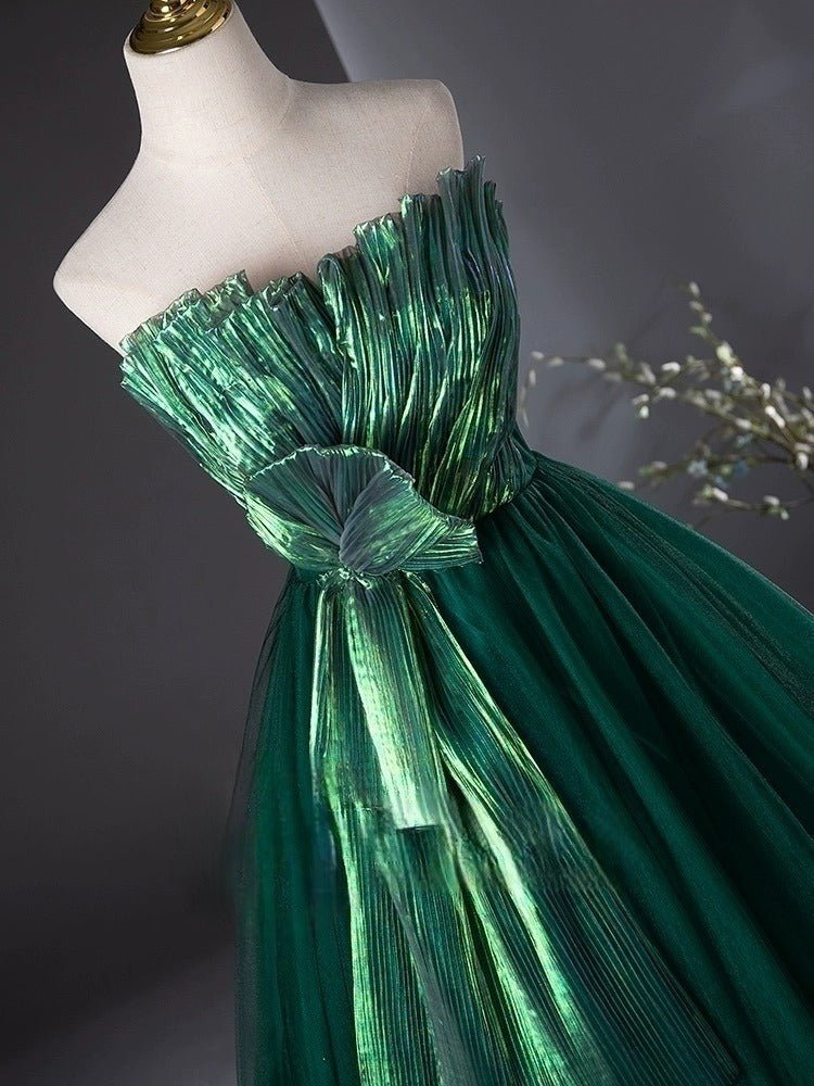 Emerald Green Ball Gown with Luminous Pleated Accents - Green Evening Dress Plus Size - WonderlandByLilian