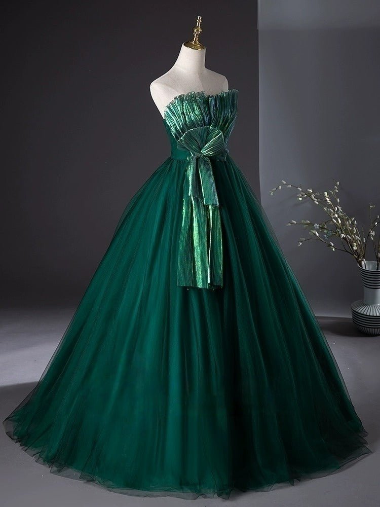 Emerald Green Ball Gown with Luminous Pleated Accents - Green Evening Dress Plus Size - WonderlandByLilian