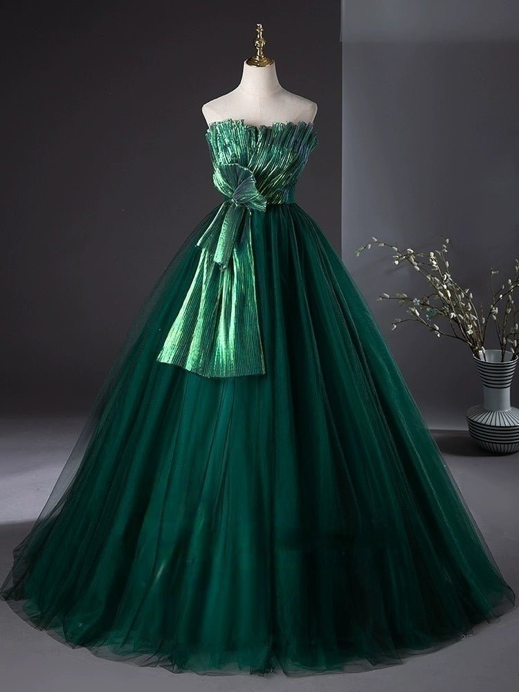 Emerald Green Ball Gown with Luminous Pleated Accents - Green Evening Dress Plus Size - WonderlandByLilian