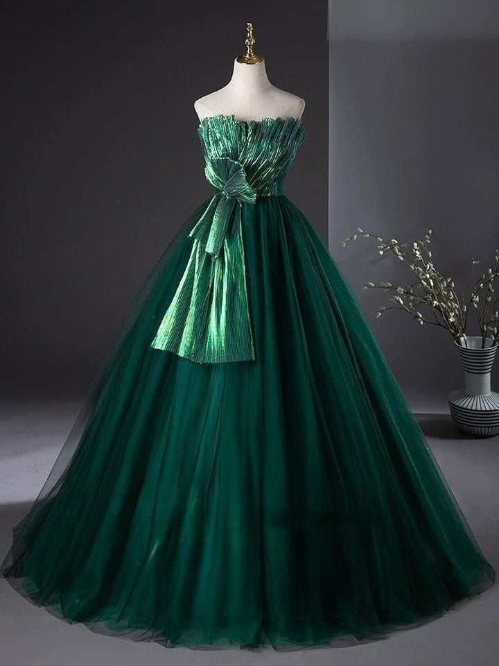 Emerald Green Ball Gown with Luminous Pleated Accents - Green Evening Dress Plus Size - WonderlandByLilian