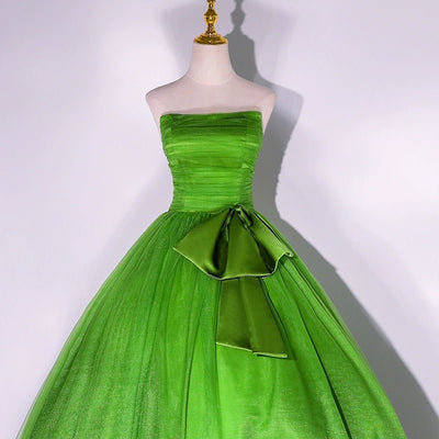 Emerald Green Evening Dress with Bow - Green Tulle Evening Gown with Corset Plus Size - WonderlandByLilian
