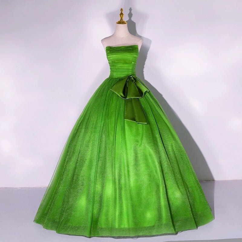 Emerald Green Evening Dress with Bow - Green Tulle Evening Gown with Corset Plus Size - WonderlandByLilian