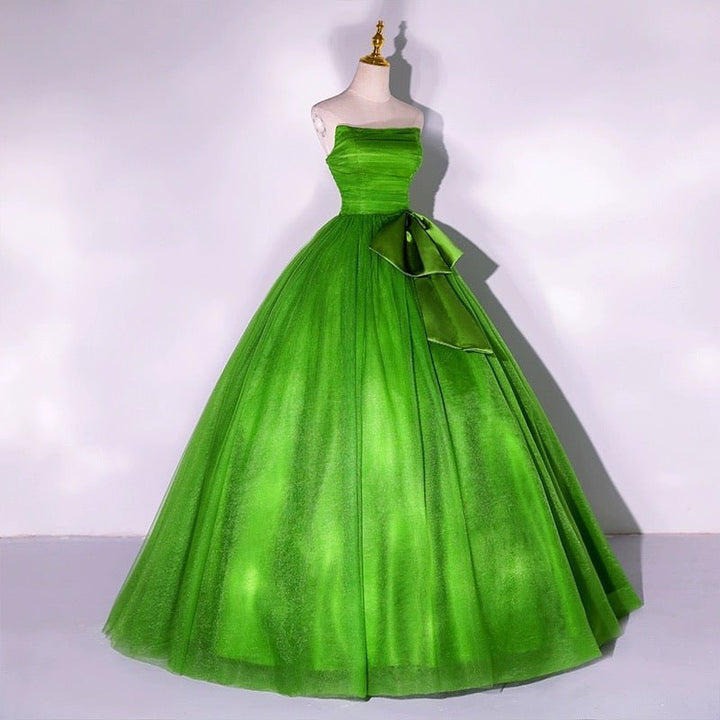 Emerald Green Evening Dress with Bow - Green Tulle Evening Gown with Corset Plus Size - WonderlandByLilian