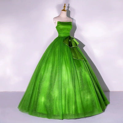 Emerald Green Evening Dress with Bow - Green Tulle Evening Gown with Corset Plus Size - WonderlandByLilian