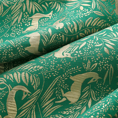 Emerald Green Jacquard Fabric with Gold Embroidery - WonderlandByLilian