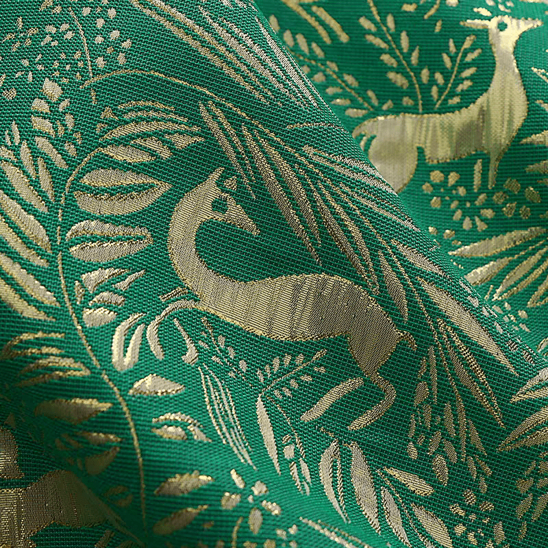 Emerald Green Jacquard Fabric with Gold Embroidery - WonderlandByLilian