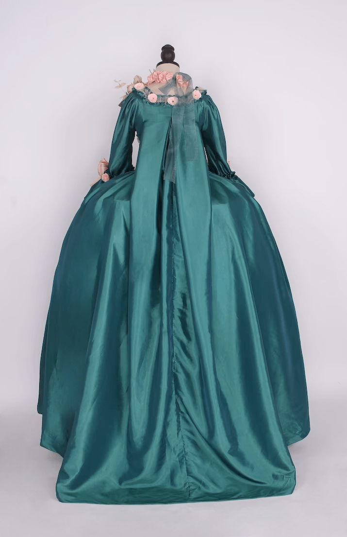 Emerald Baroque Style Gown with Rococo Elegance - Floral Victorian Bal ...