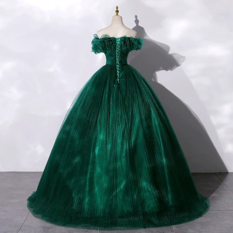 Emerald Green Tulle Wedding Dress with Layered Ruffle Neckline - Green Ball Gown Dress Plus Size - WonderlandByLilian