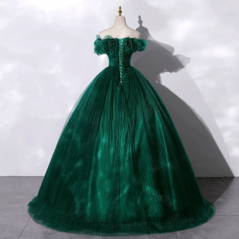 Gothic Emerald Green Tulle Wedding Dress with Layered Ruffle Neckline - Green Ball Gown Dress Plus Size Size 24W / Teal Green Gothic Emerald Green Tulle Wedding Dress with Layered Ruffle Neckline - Green Ball Gown Dress Plus Size Size 24W / Teal Green