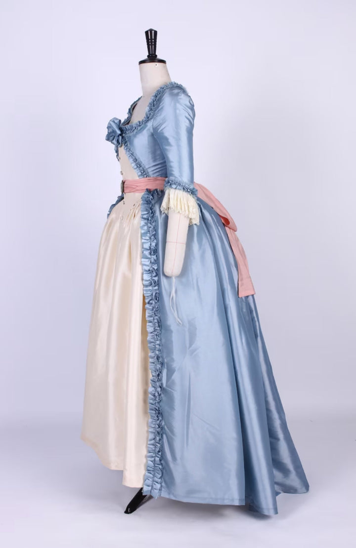 Enchanted Blue Rococo Dress with Pink Bow Accent - Victorian Ball Gown Plus Size - WonderlandByLilian