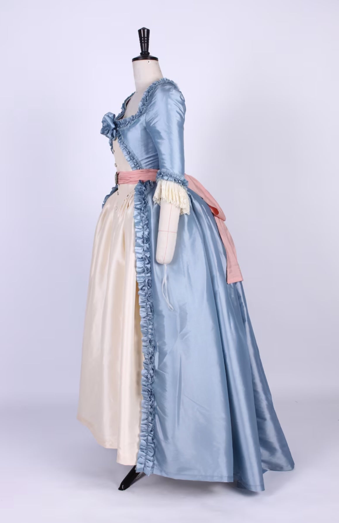 Blue Rococo Dress Enchanted Blue Rococo Dress with Pink Bow Accent - Victorian Ball Gown ...