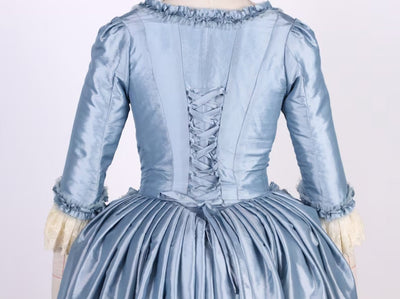 Enchanted Blue Rococo Dress with Pink Bow Accent - Victorian Ball Gown Plus Size - WonderlandByLilian