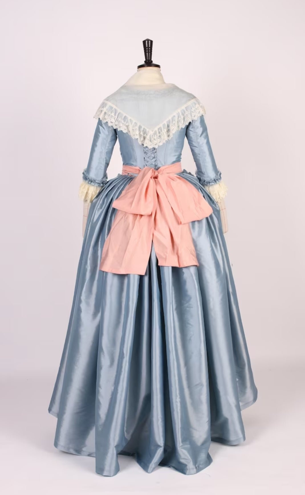 Enchanted Blue Rococo Dress with Pink Bow Accent - Victorian Ball Gown Plus Size - WonderlandByLilian