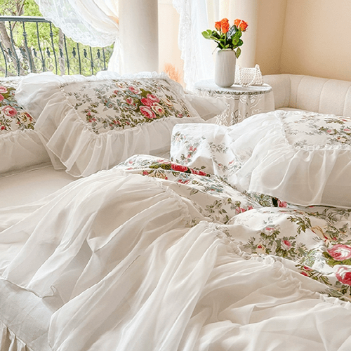 Enchanted Rose Garden Frill Bedding Set - WonderlandByLilian