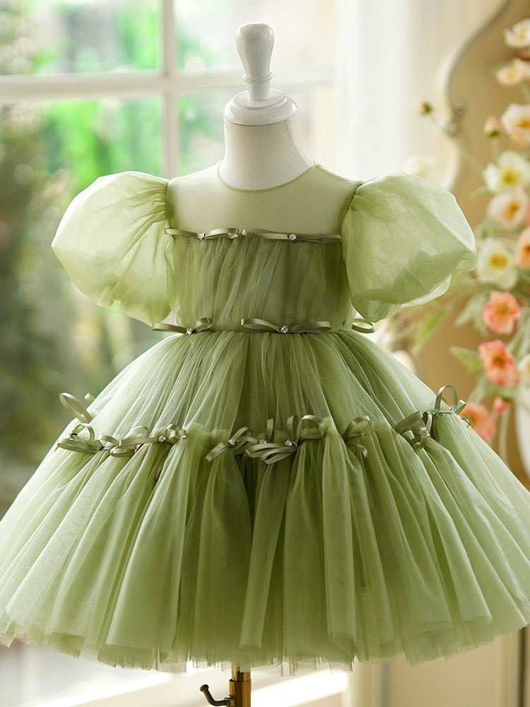 Enchanted Sage Green Tulle Flower Girl Dress with Crystal Embellishments – Plus Size - WonderlandByLilian