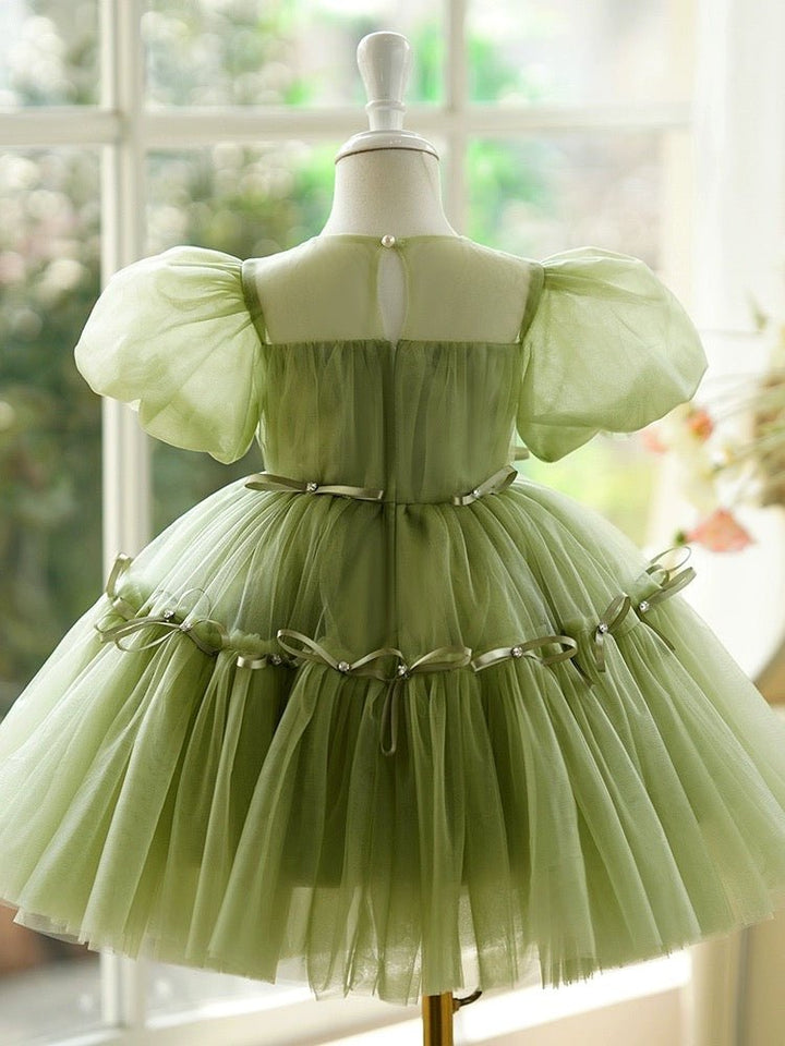 Enchanted Sage Green Tulle Flower Girl Dress with Crystal Embellishments – Plus Size - WonderlandByLilian