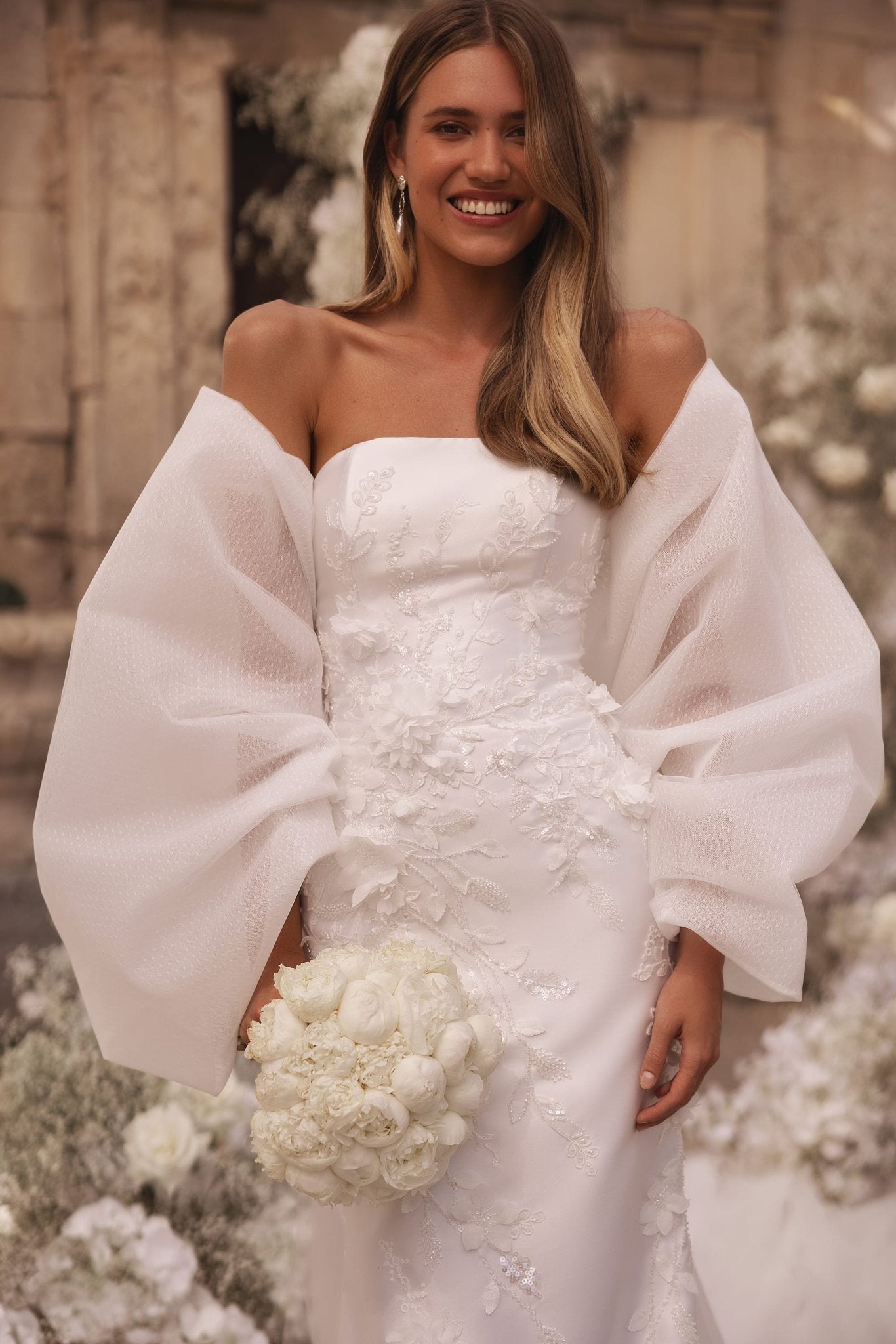 Enchanting Ivory Wedding Dress with Sequined Floral Details Plus Size: Immerse in the Beauty of Elegance - WonderlandByLilian