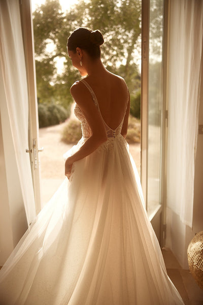 Ethereal Tulle A-Line Wedding Gown with Beaded Lace Bodice and Gentle Train Plus Size - WonderlandByLilian