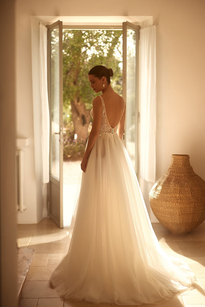 Ethereal Tulle A-Line Wedding Gown with Beaded Lace Bodice and Gentle Train Plus Size - WonderlandByLilian