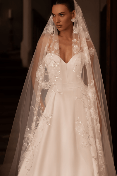 Exquisite A-Line Wedding Dress with Lace Sleeves - Embellished Wedding Gown Plus Size - WonderlandByLilian