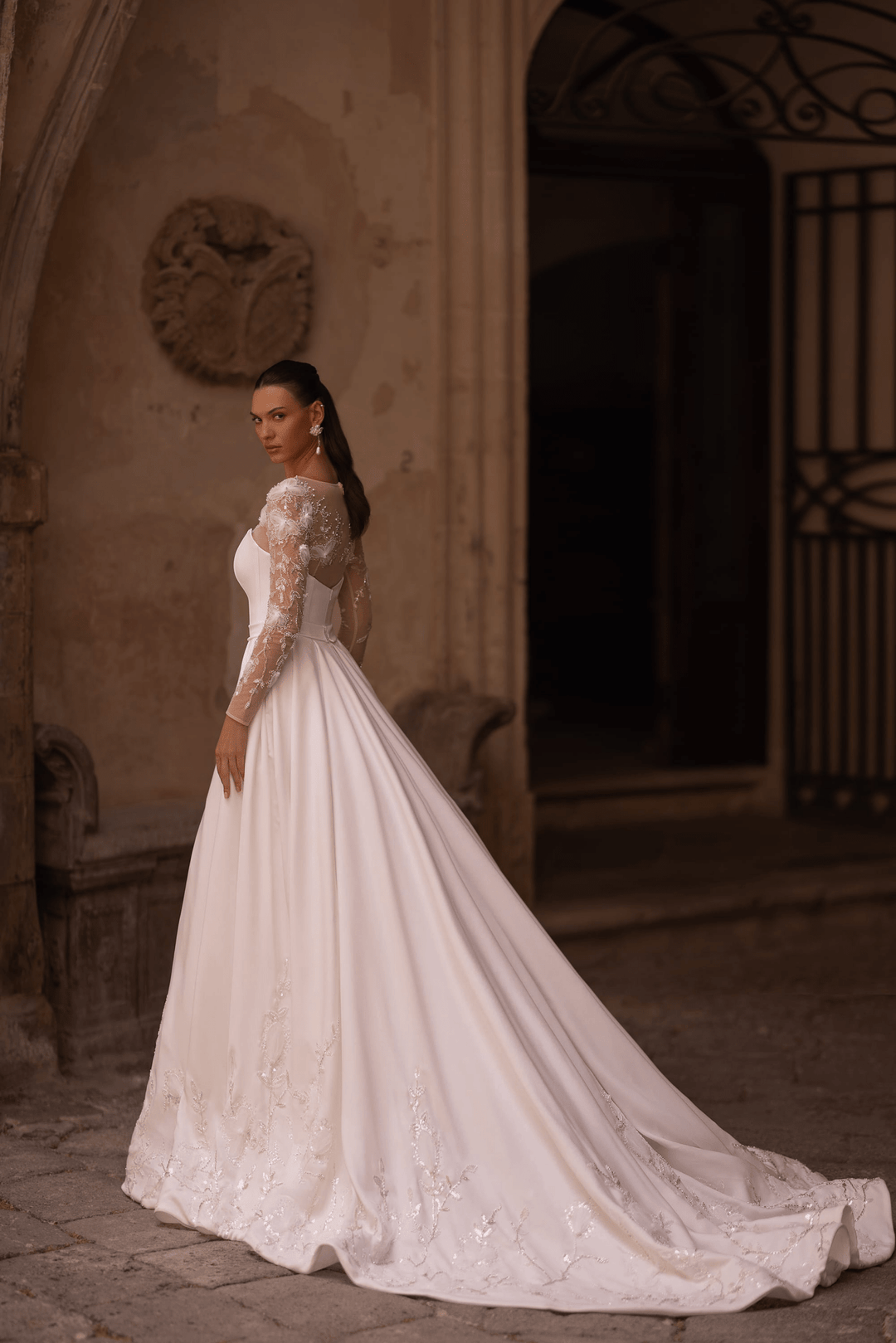 Exquisite A-Line Wedding Dress with Lace Sleeves - Embellished Wedding Gown Plus Size - WonderlandByLilian