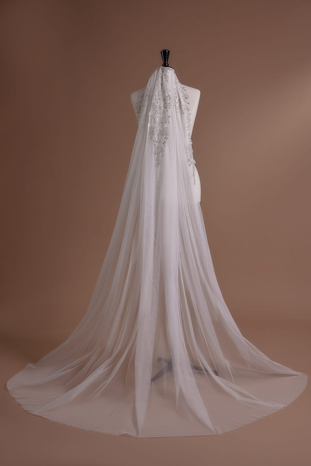 Exquisite Embroidered Cathedral Veil with Sequin Detailing and Tulle Sweep - WonderlandByLilian