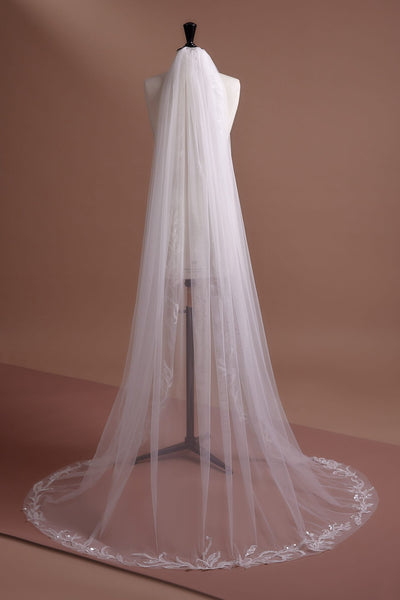 Exquisite Floral Appliqué Cathedral Wedding Veil, Available with or without Comb - WonderlandByLilian