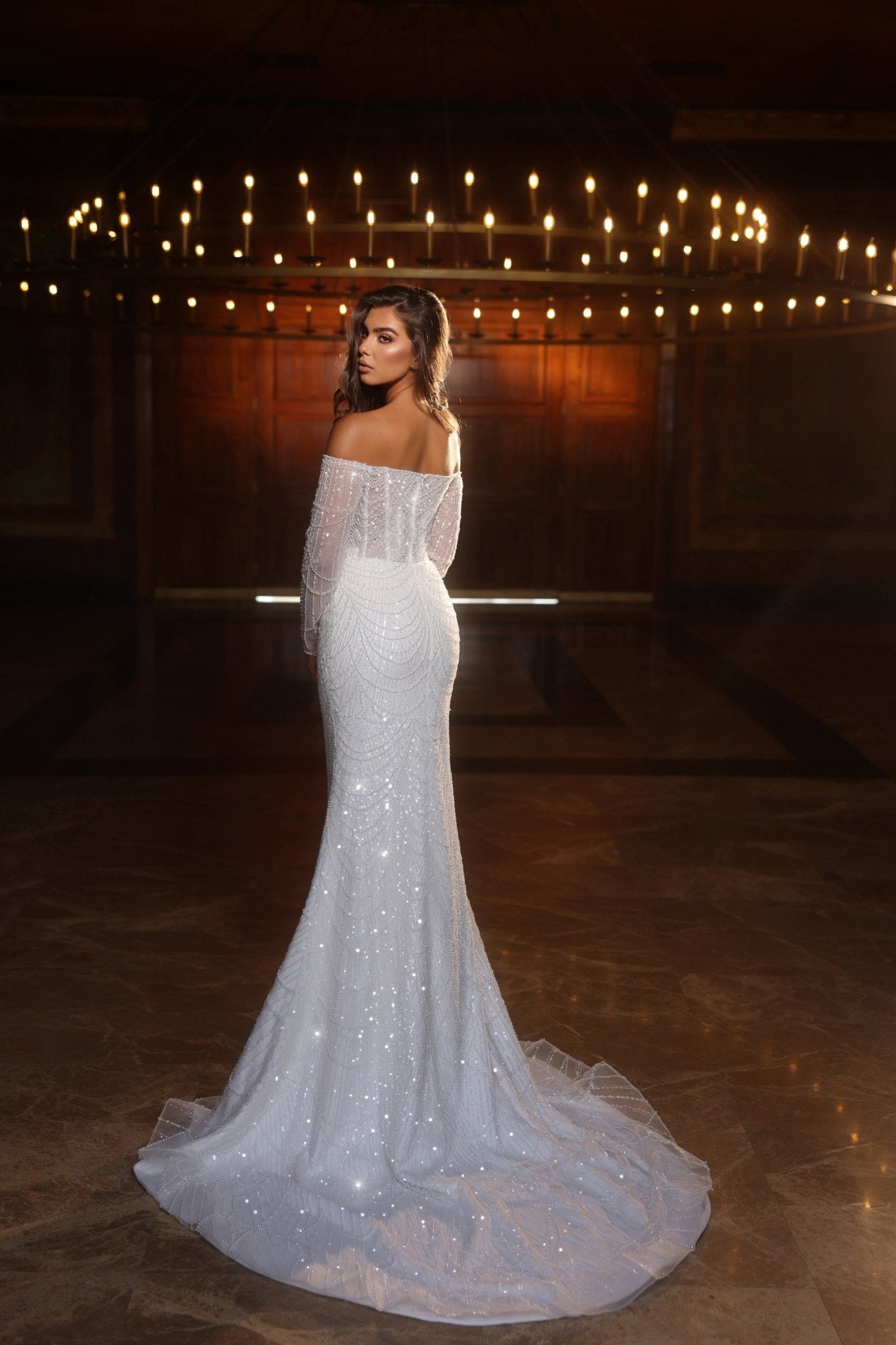 Exquisite Off-the-Shoulder Beaded Wedding Dress with Flared Hem - Plus Size - WonderlandByLilian
