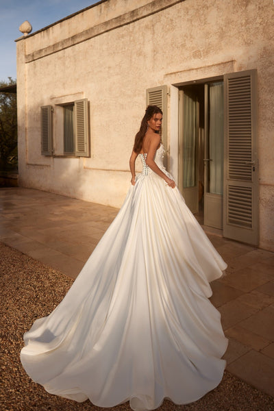 Exquisite Satin Strapless Wedding Gown with Luxury Lace-Up Corset and Embroidered Train Plus Size - WonderlandByLilian