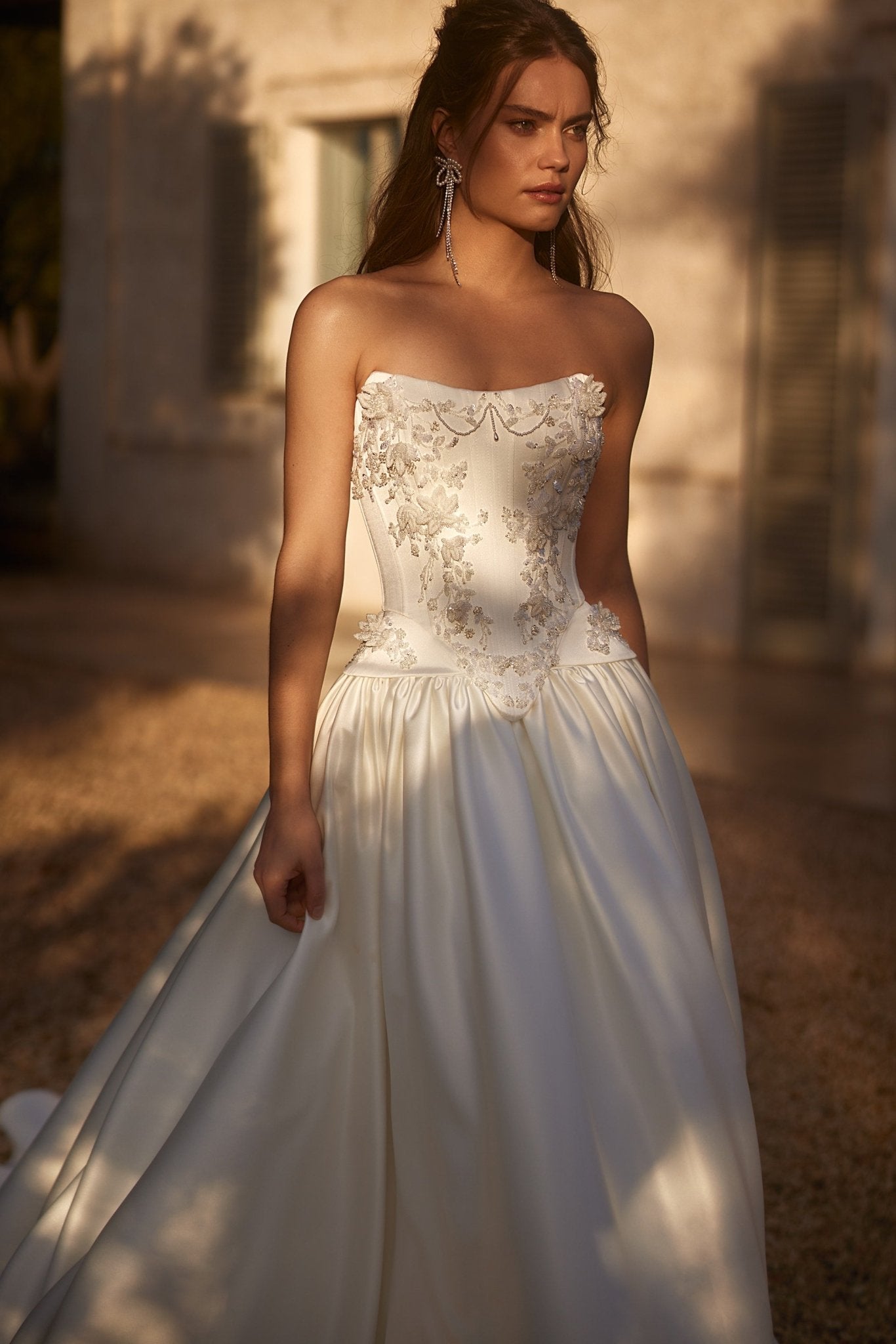 Exquisite Satin Strapless Wedding Gown with Luxury Lace-Up Corset and Embroidered Train Plus Size - WonderlandByLilian