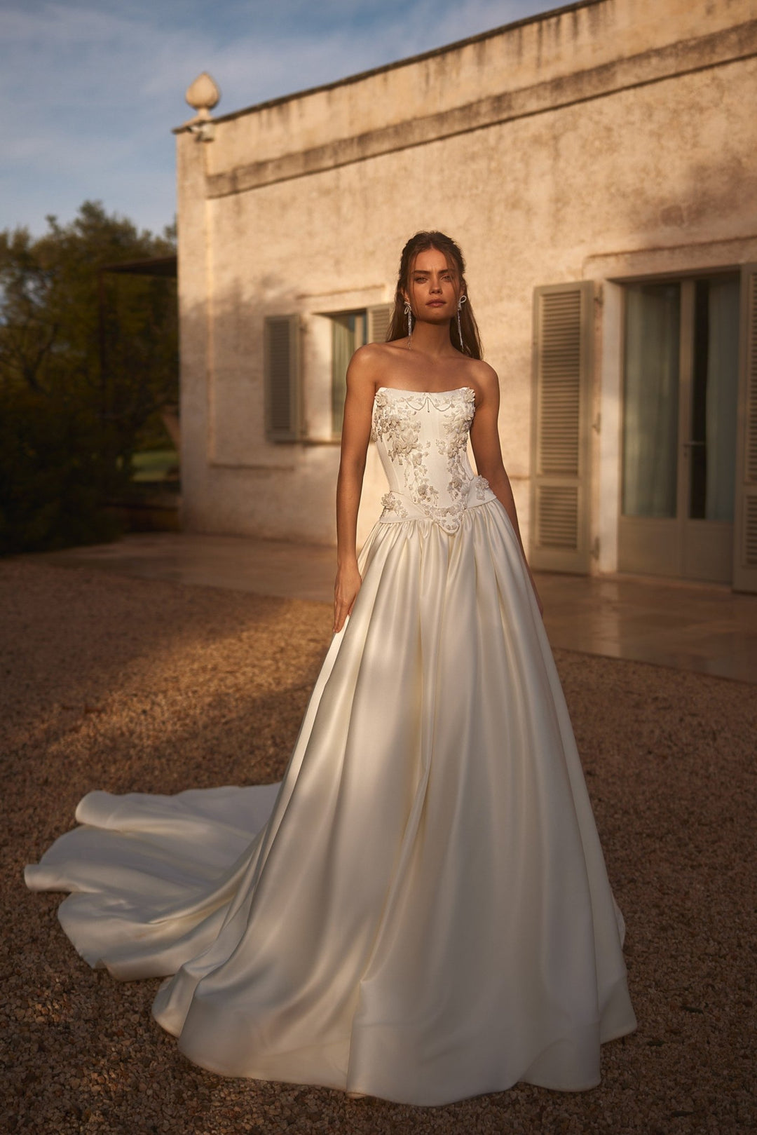 Exquisite Satin Strapless Wedding Gown with Luxury Lace-Up Corset and Embroidered Train Plus Size - WonderlandByLilian