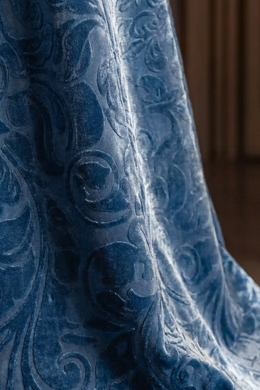 Bridgerton Inspired Regency Era Sapphire Velvet Jacquard Dress - Regency Era Ball Gown Plus Size