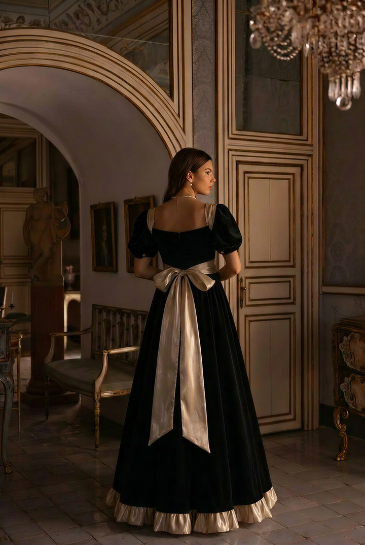 Bridgerton Inspired Black Velvet Regency Era Ball Gown - Black Dress Plus Size