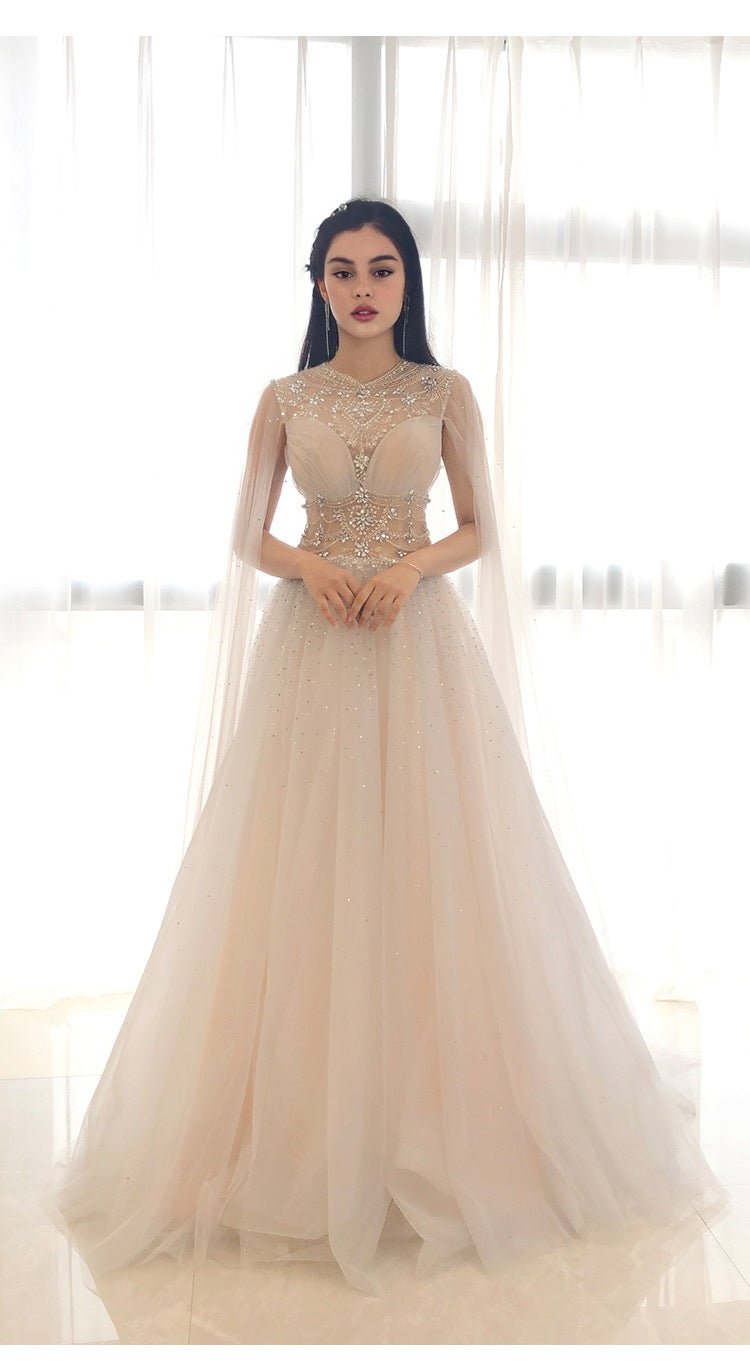 Fairy Tulle Wedding Dress With Cape - White Beaded Ball Gown With Embellished Plus Size Size 0 / White Fairy Tulle Wedding Dress With Cape - White Beaded Ball Gown With Embellished Plus Size Size 0 / White