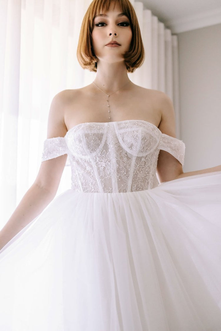 Fairytale Wedding Gown with Sheer Bodice and Sparkling Tulle Skirt Plus Size - IVY - WonderlandByLilian