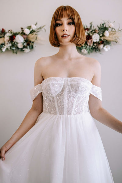 Fairytale Wedding Gown with Sheer Bodice and Sparkling Tulle Skirt Plus Size - IVY - WonderlandByLilian