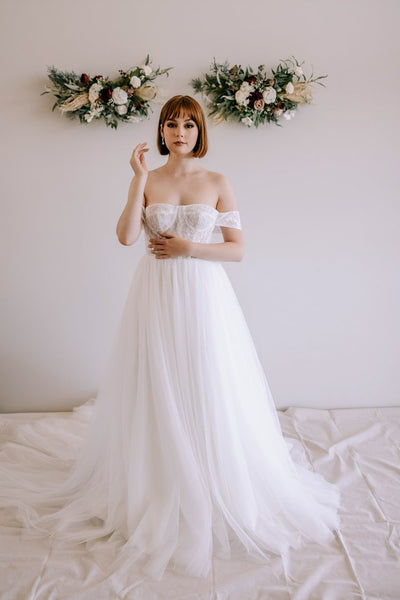 Fairytale Wedding Gown with Sheer Bodice and Sparkling Tulle Skirt Plus Size - IVY - WonderlandByLilian