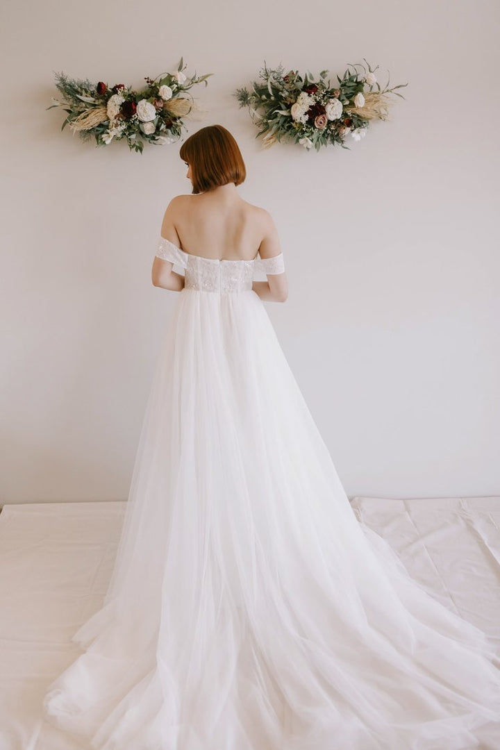 Fairytale Wedding Gown with Sheer Bodice and Sparkling Tulle Skirt Plus Size - IVY - WonderlandByLilian