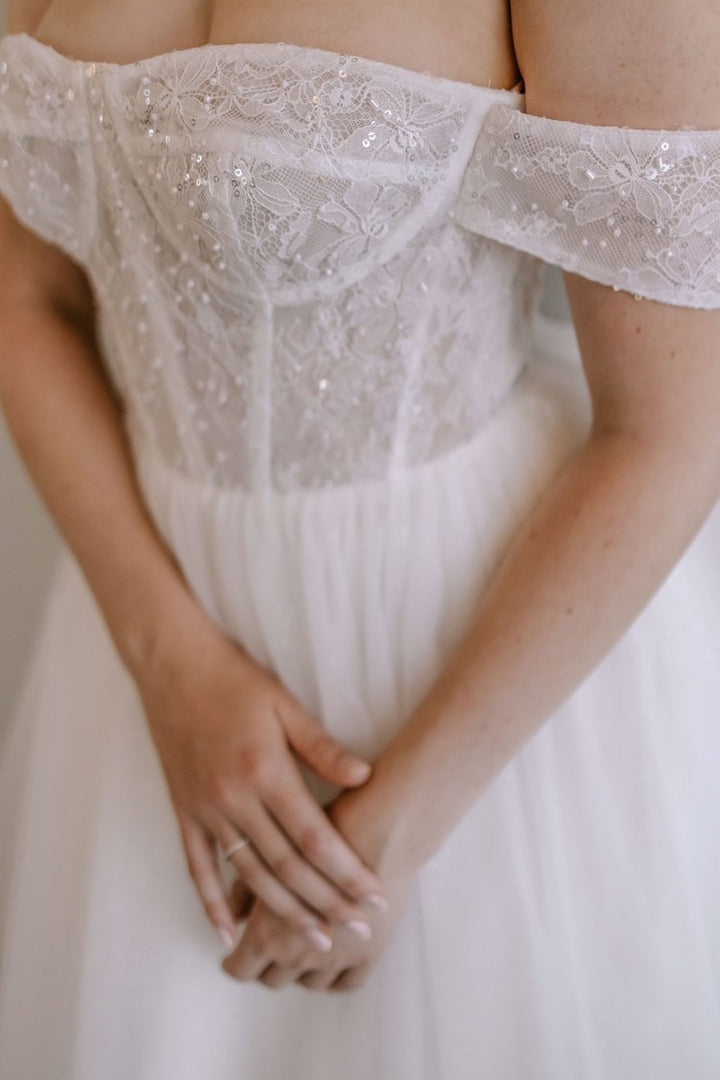 Fairytale Wedding Gown with Sheer Bodice and Sparkling Tulle Skirt Plus Size - IVY - WonderlandByLilian