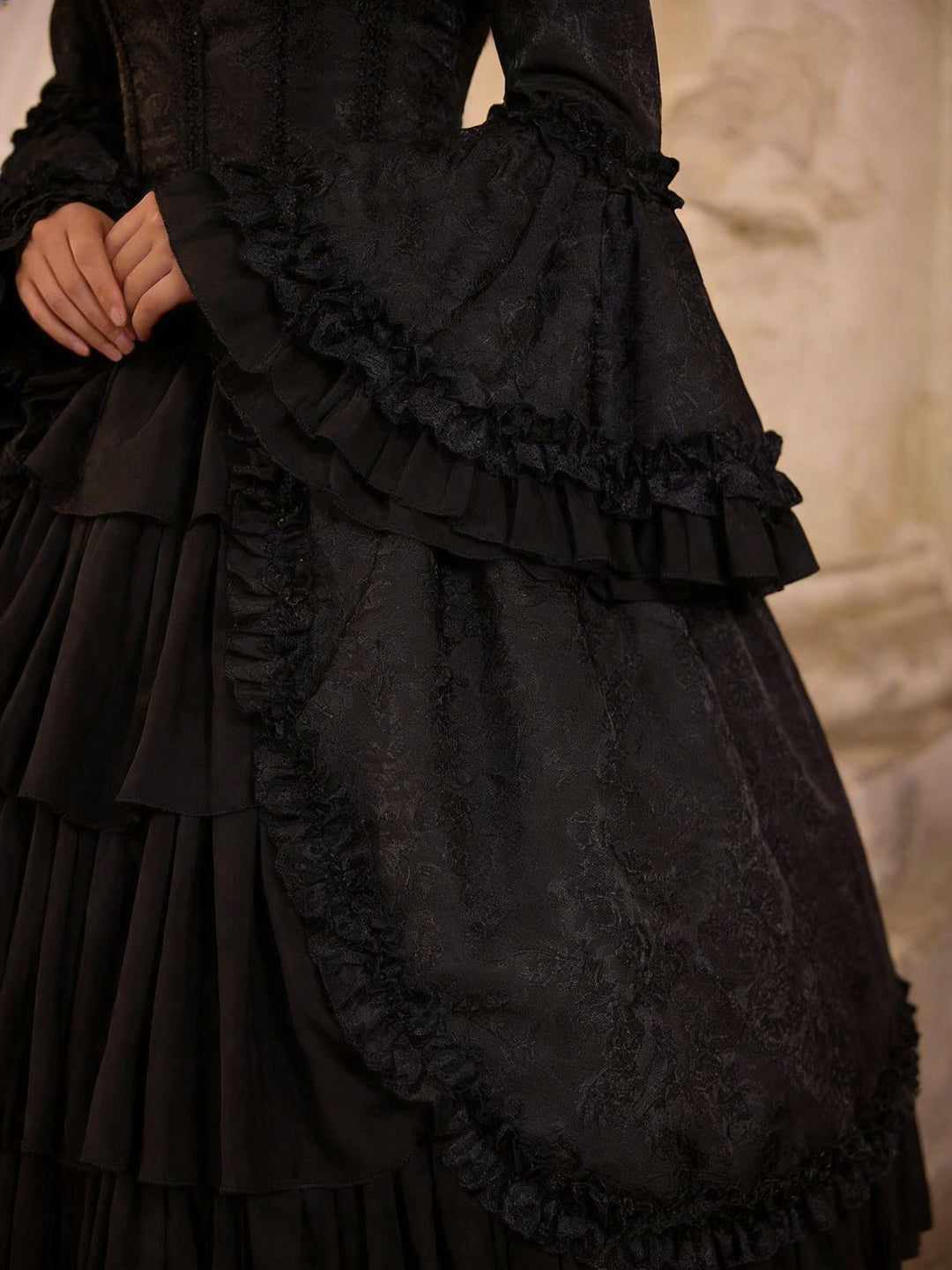 BLACK GOTHIC LOLITA DRESS  - PLUS SIZE - LONG/SHORT GOTHIC LOLITA DRESS - LACE GOTHIC WEDDING DRESS - GOTHIC BALL GOWN