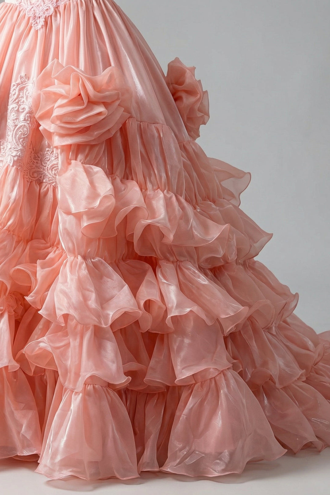 Pink Satin Vintage Antique A-line Ball Gown Wedding Dress with Ruffled Embroidery - Plus Size