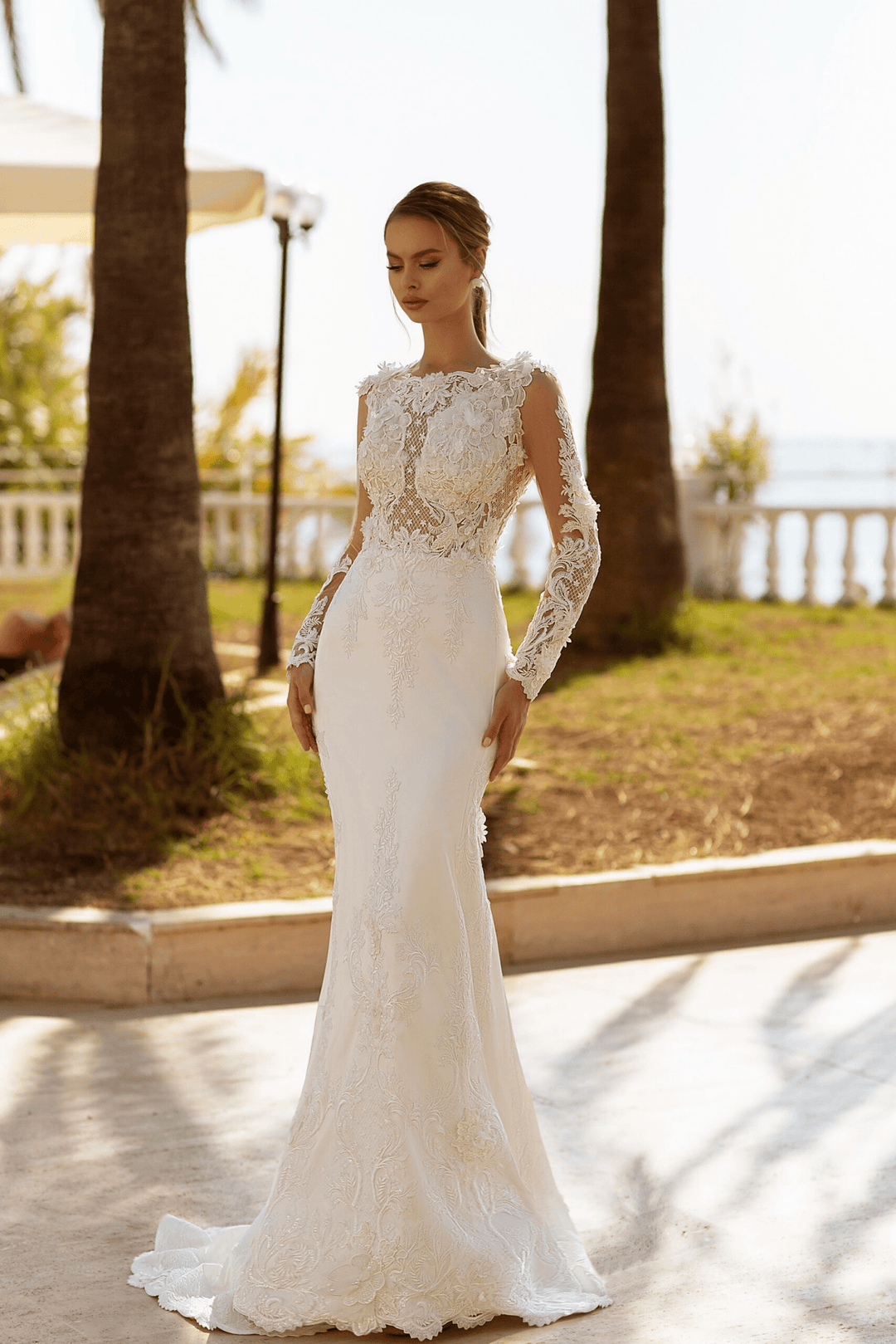 Fitted Lace Wedding Dress with Sleeves - Tulle Mermaid Wedding Gown - Elegant Dress for Wedding Plus Size - WonderlandByLilian