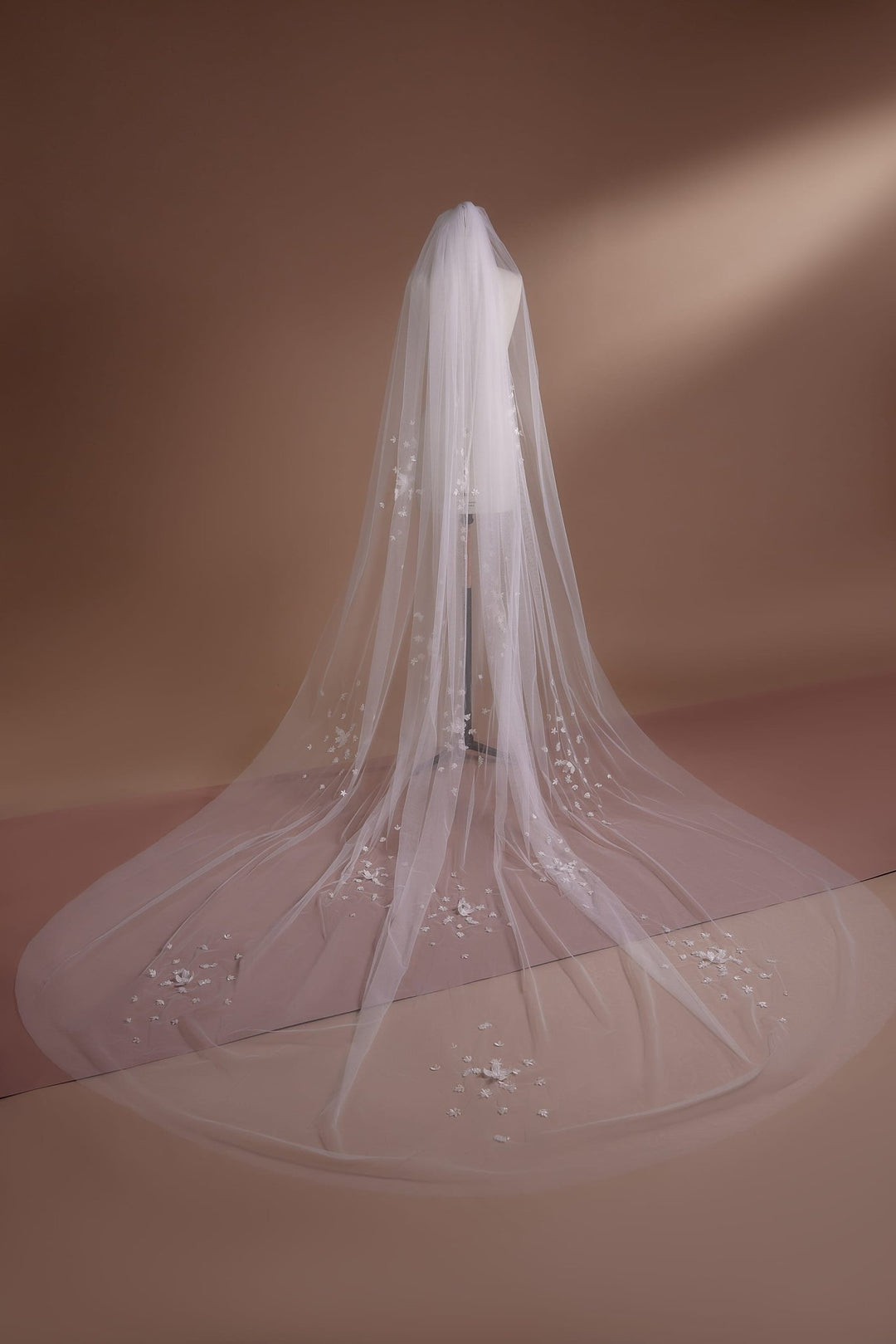 Floral Appliqué Cathedral Veil with Delicate Embroidery for Romantic Brides - WonderlandByLilian